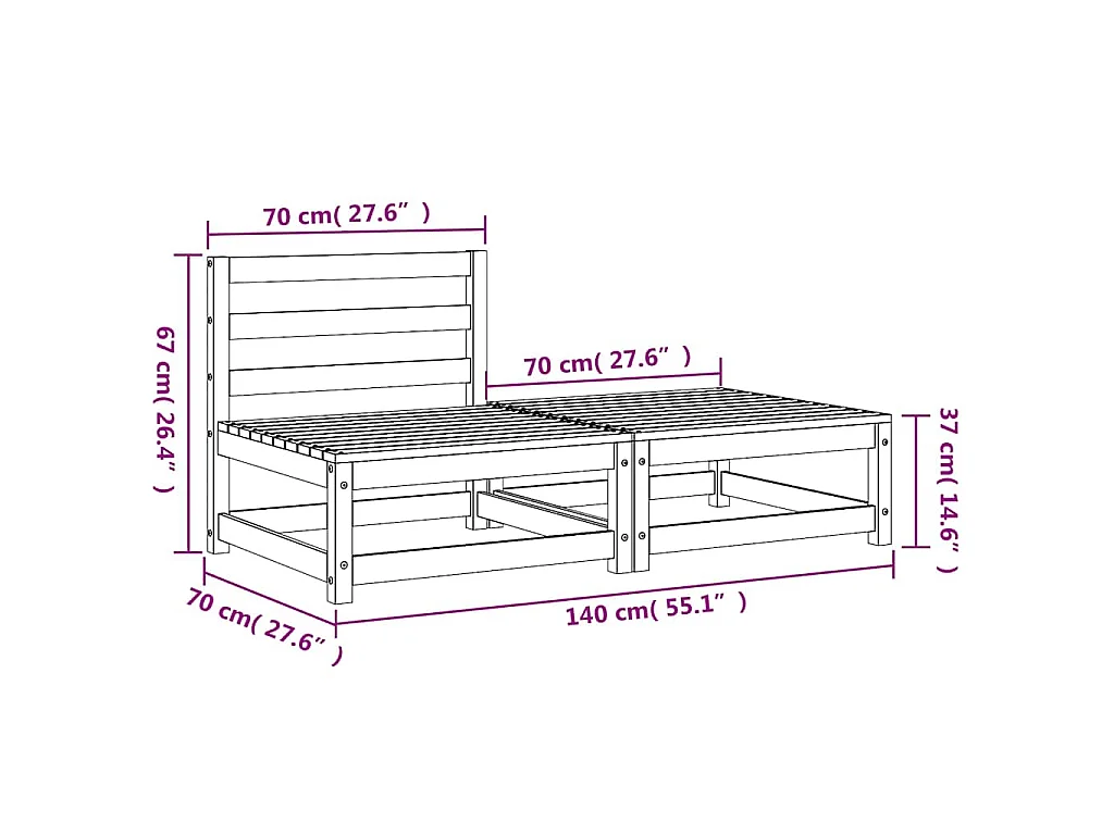 Gartensofa ohne Armlehnen mit Hocker Massivholz Douglasie