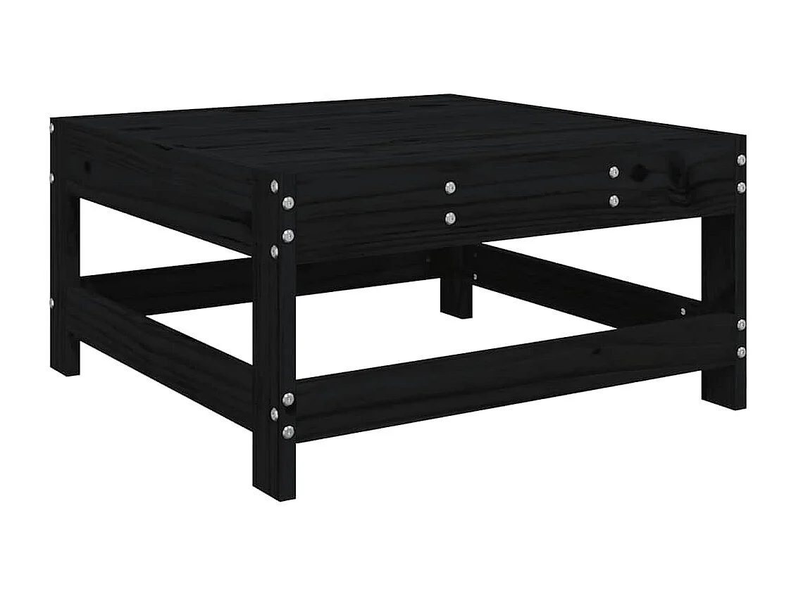 Repose-pied de jardin avec coussin noir bois de pin massif