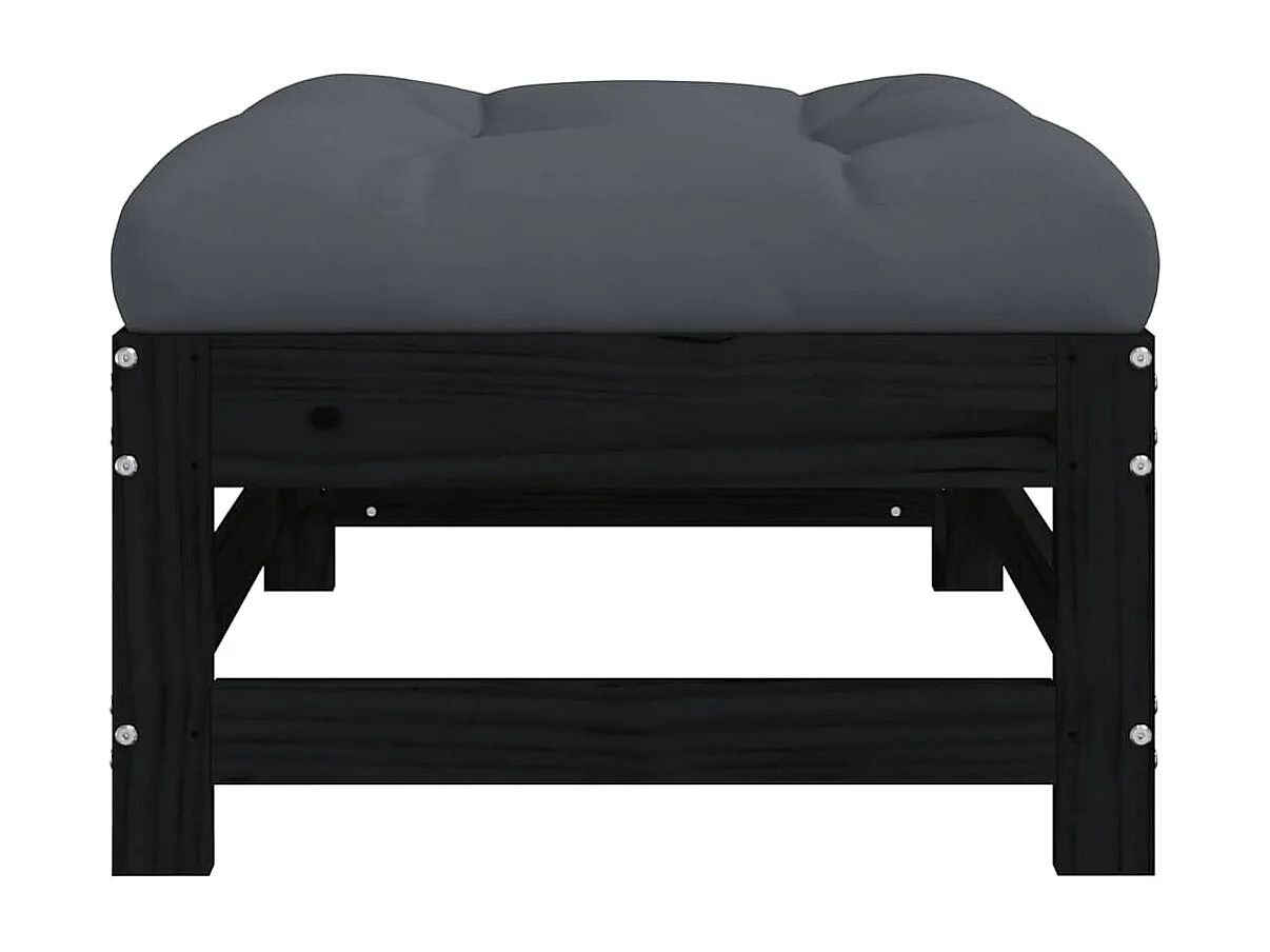 Repose-pied de jardin avec coussin noir bois de pin massif