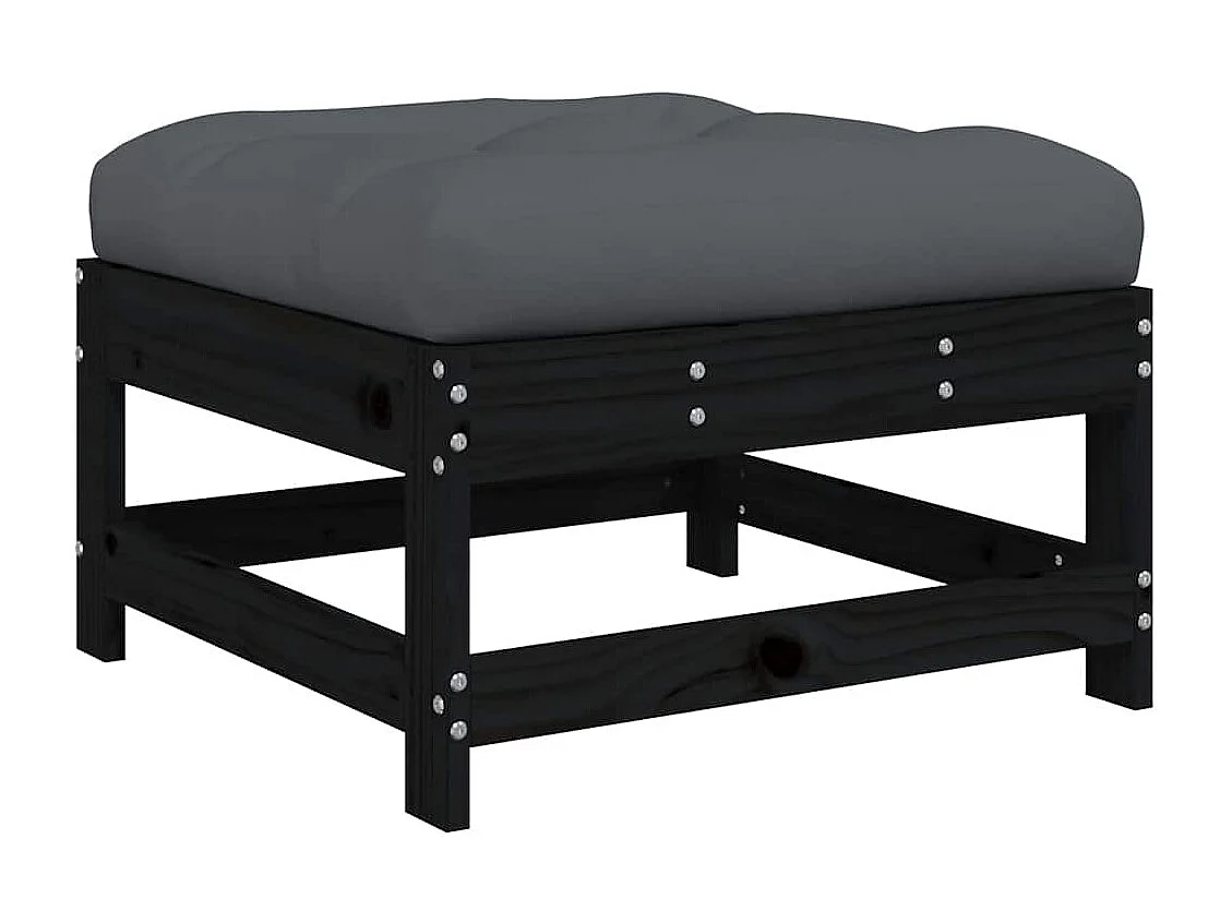 Repose-pied de jardin avec coussin noir bois de pin massif