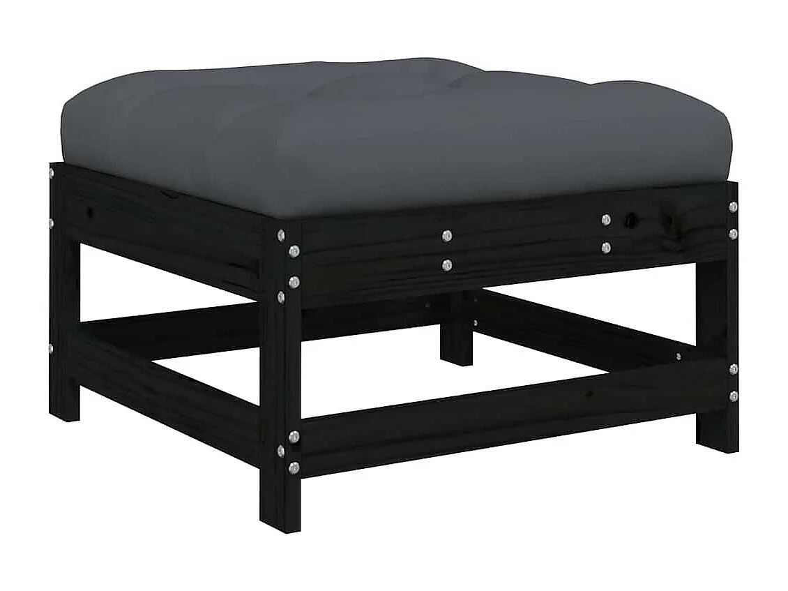 Poggiapiedi da Giardino con Cuscino Legno Massello di Pino Nero