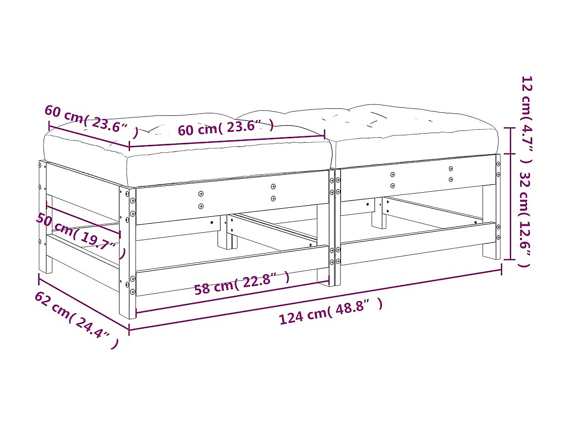 Tuinvoetenbank met kussen massief douglashout