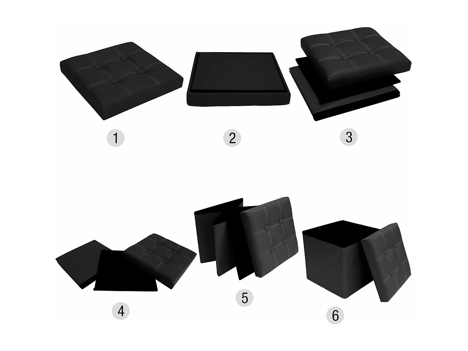 Rebecca Mobili Puff Stool Tronco Design Cubo Preto Móveis modernos 30x30x30