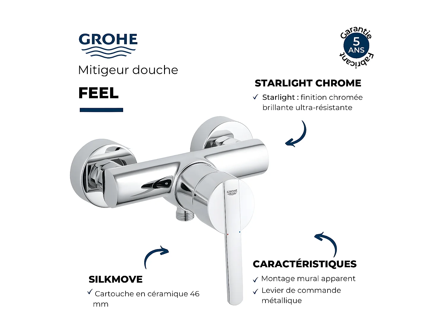 Mitigeur douche mécanique GROHE Quickfix Feel