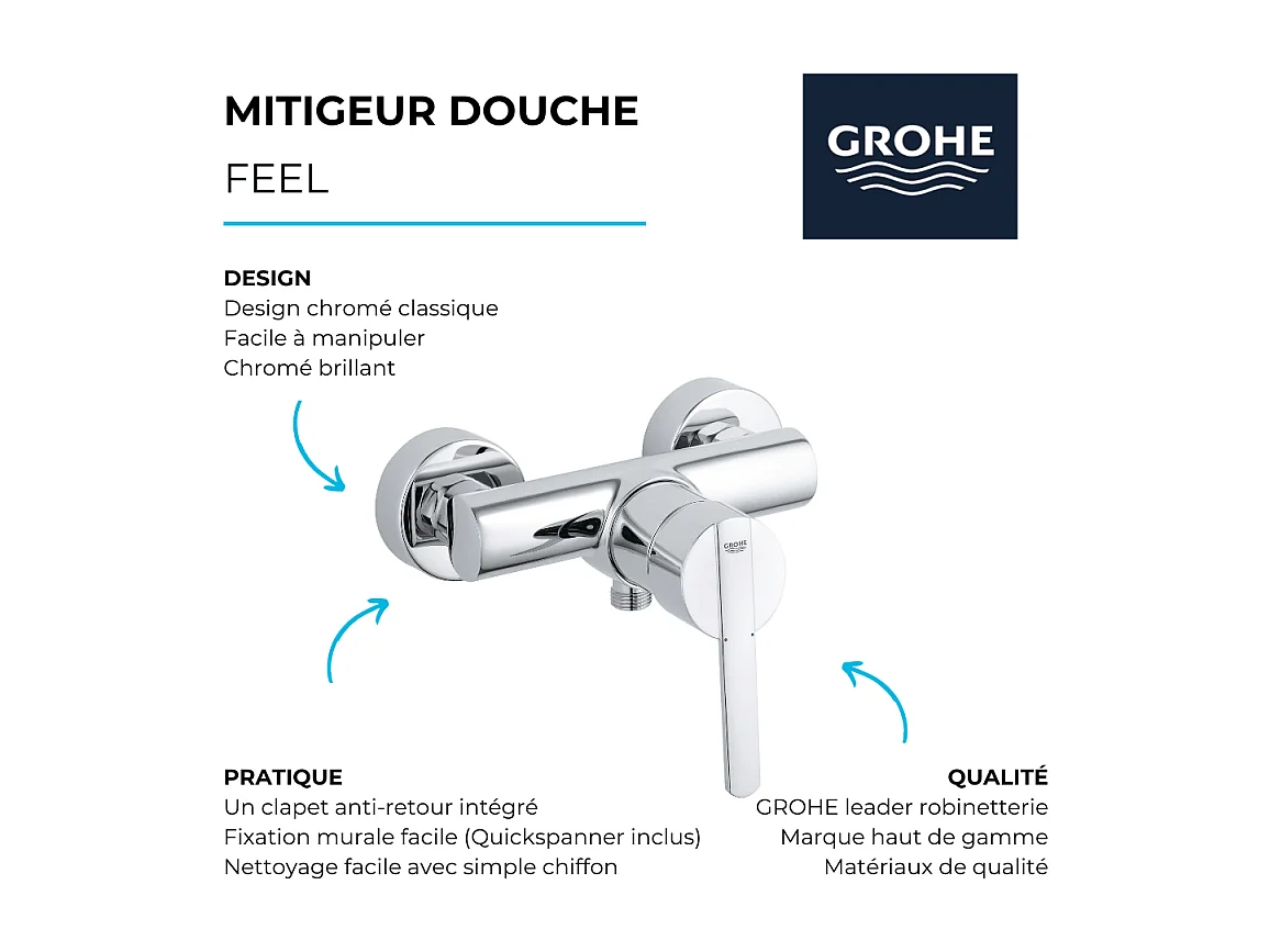 Misturador de chuveiro mecânico GROHE Quickfix Feel Cromado 15cm