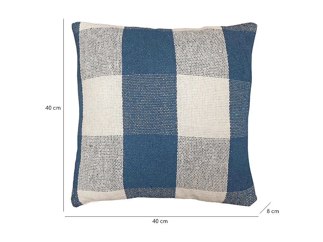 Lot 2 coussins carrés 40 x 40 cm coton brodé de carreaux bleu - ATLAS