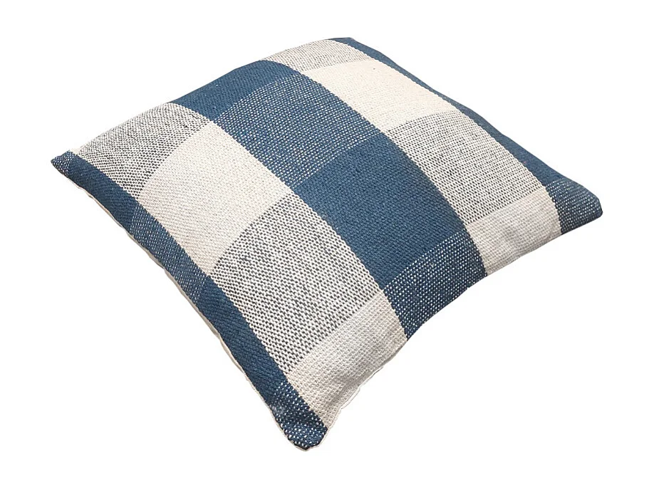 Lot 2 coussins carrés 40 x 40 cm coton brodé de carreaux bleu - ATLAS