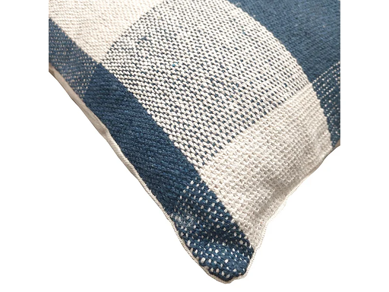 Lot 2 coussins carrés 40 x 40 cm coton brodé de carreaux bleu - ATLAS