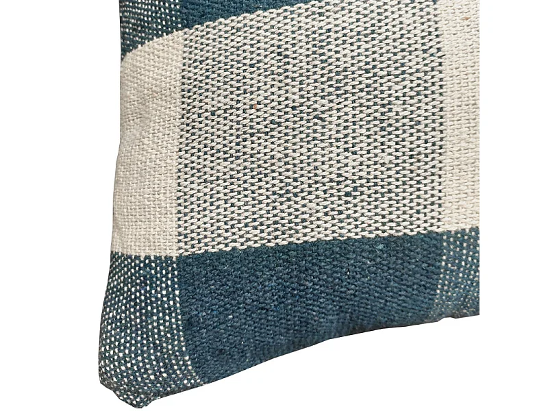 Lot 2 coussins carrés 40 x 40 cm coton brodé de carreaux bleu - ATLAS