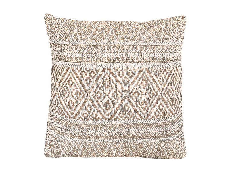 Coussin carré 40 x 40 cm coton brodé motifs aztèques beige - LUSTER