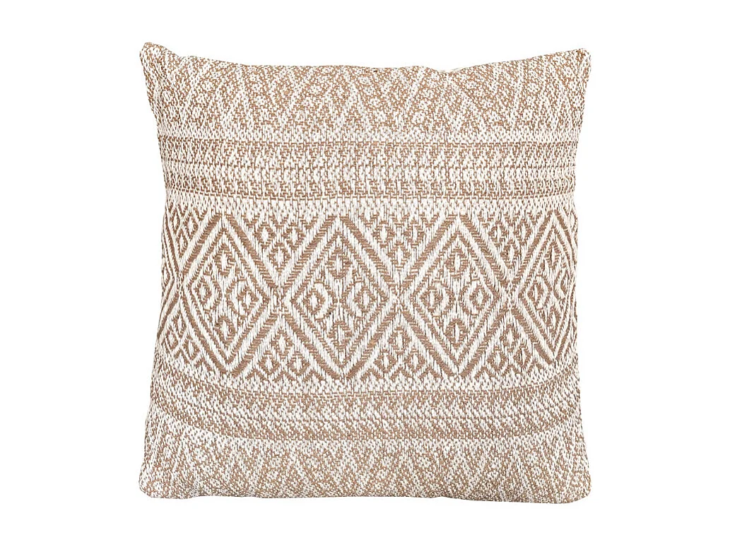 Coussin carré 40 x 40 cm coton brodé motifs aztèques beige - LUSTER