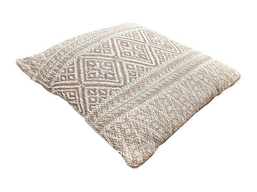 Coussin carré 40 x 40 cm coton brodé motifs aztèques beige - LUSTER
