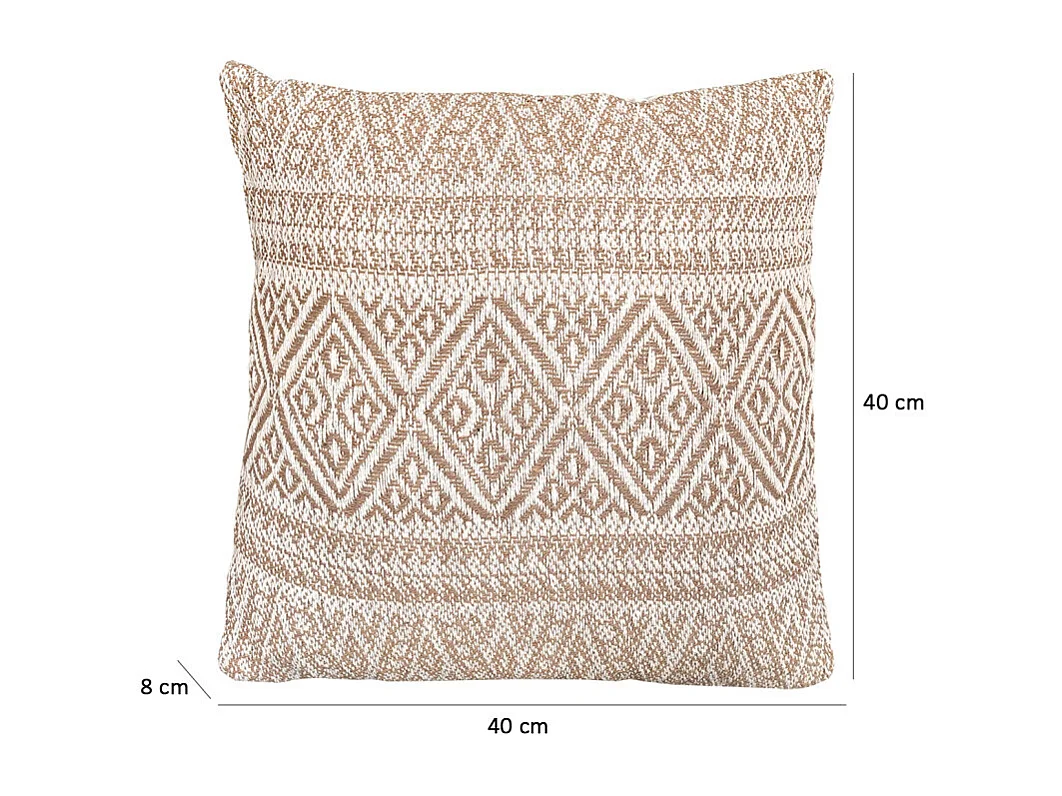 Coussin carré 40 x 40 cm coton brodé motifs aztèques beige - LUSTER