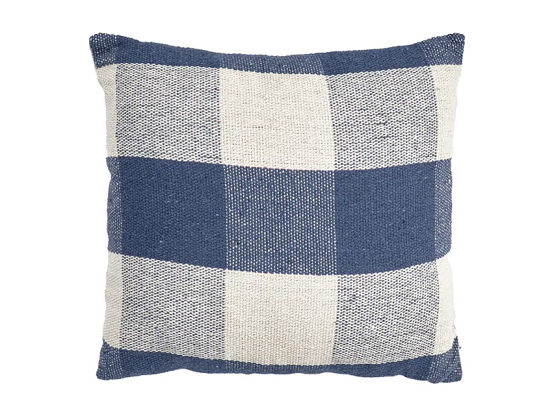 Coussin carré 40 x 40 cm coton brodé avec carreaux bleu – ATLAS