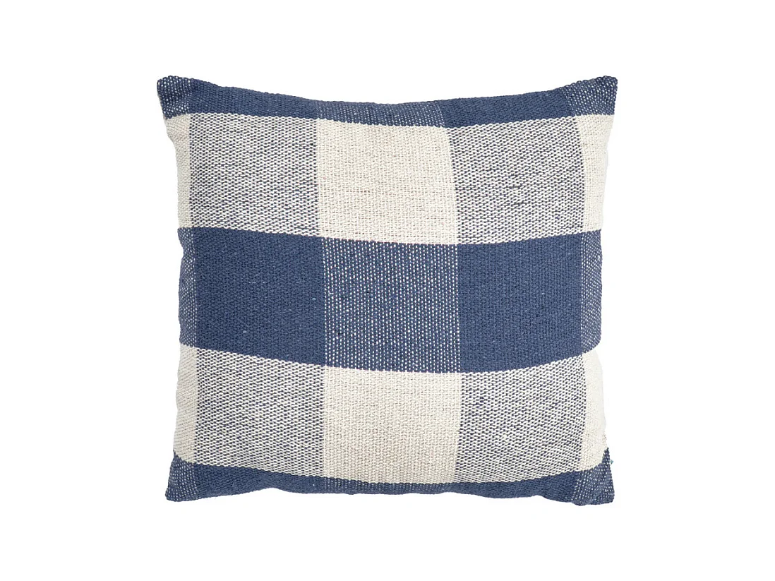 Coussin carré 40 x 40 cm coton brodé avec carreaux bleu – ATLAS