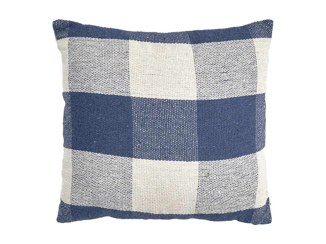 Coussin carré 40 x 40 cm coton brodé avec carreaux bleu – ATLAS