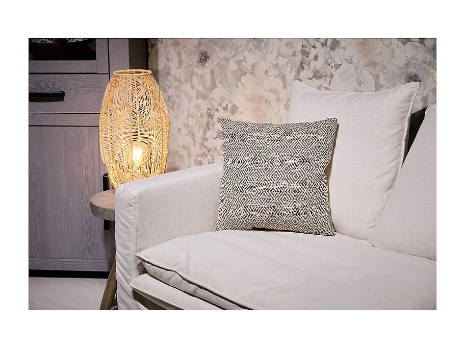 Coussin carré 40 x 40 cm coton brodé avec motifs losanges noirs - EMBER