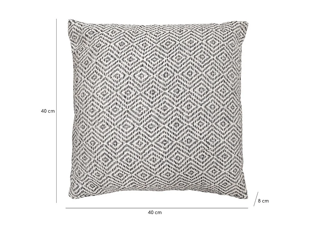 Coussin carré 40 x 40 cm coton brodé avec motifs losanges noirs - EMBER