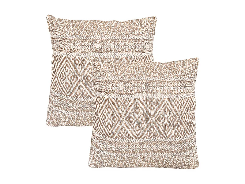 Lot 2 coussins carrés 40 x 40 cm coton brodé aztèque beige - LUSTER