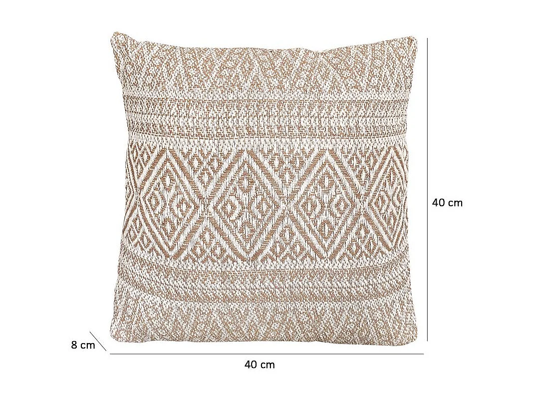 Lot 2 coussins carrés 40 x 40 cm coton brodé aztèque beige - LUSTER