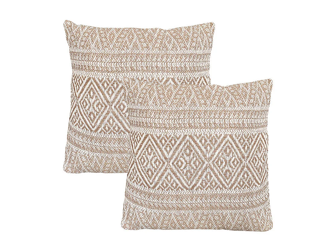 Lot 2 coussins carrés 40 x 40 cm coton brodé aztèque beige - LUSTER