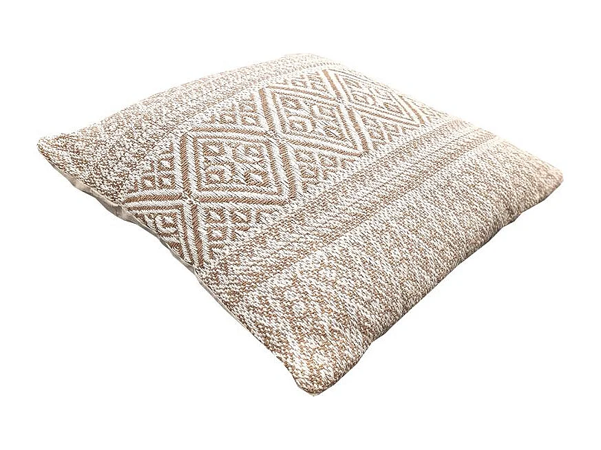 Lot 2 coussins carrés 40 x 40 cm coton brodé aztèque beige - LUSTER