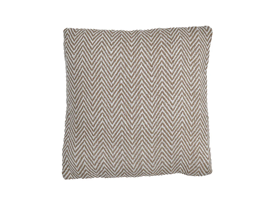 Coussin carré 40 x 40 cm coton brodé de motifs chevrons beige - GLINT
