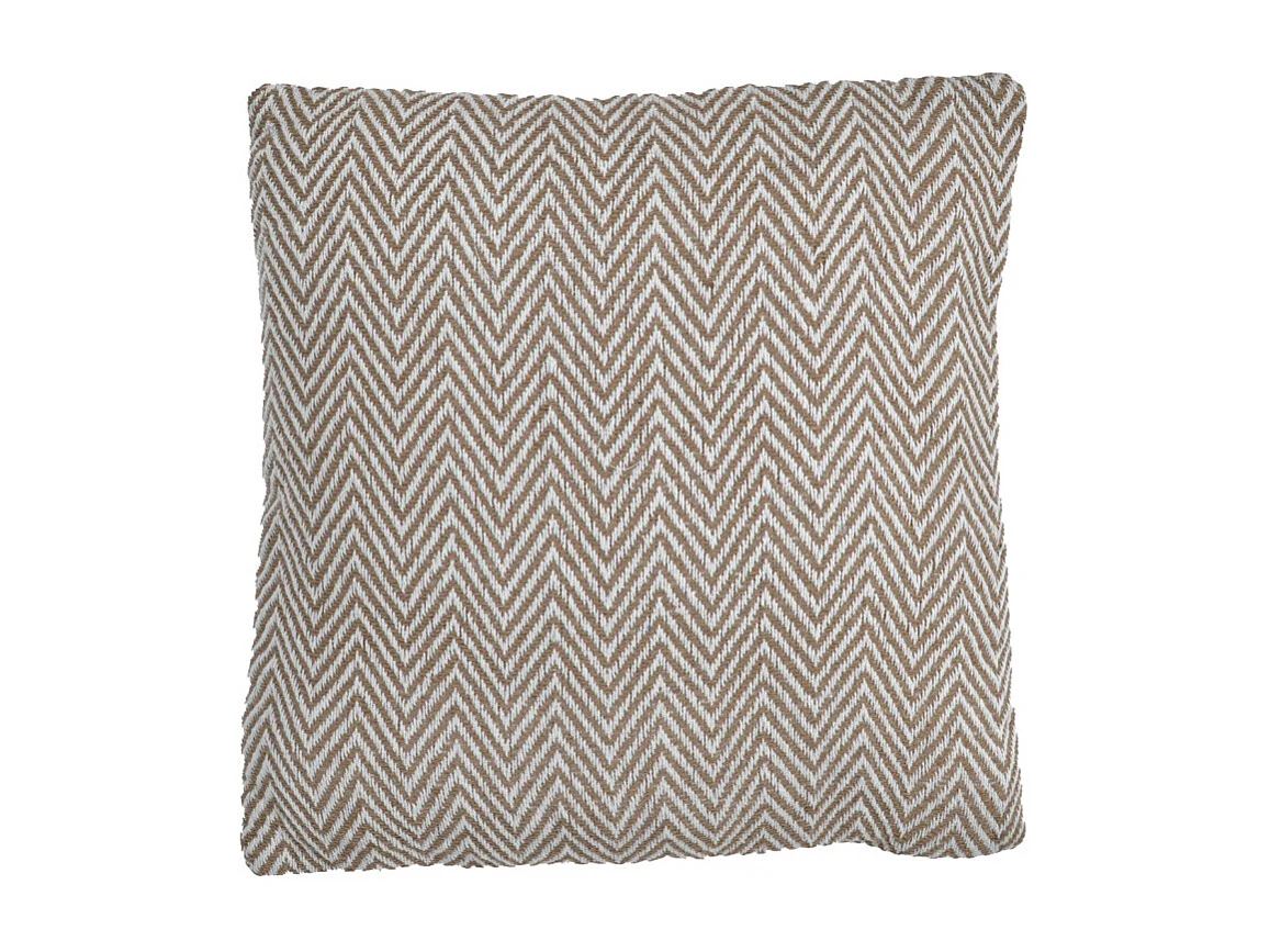 Coussin carré 40 x 40 cm coton brodé de motifs chevrons beige - GLINT