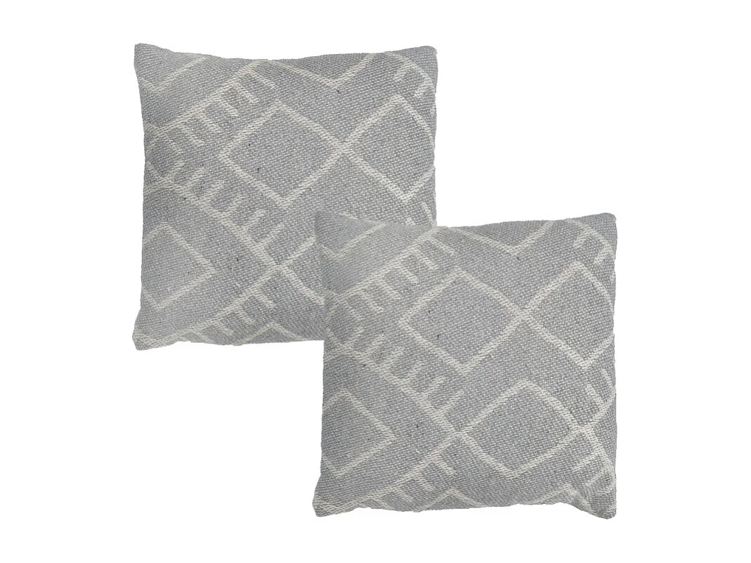 Lot 2 coussins carrés 40 x 40 cm coton brodé motif tribal gris - FLARE