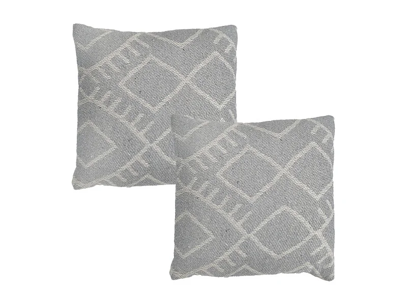 Lot 2 coussins carrés 40 x 40 cm coton brodé motif tribal gris - FLARE