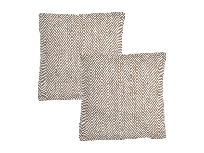 Lot 2 coussins carrés 40 x 40 cm coton brodé de chevrons beige - GLINT