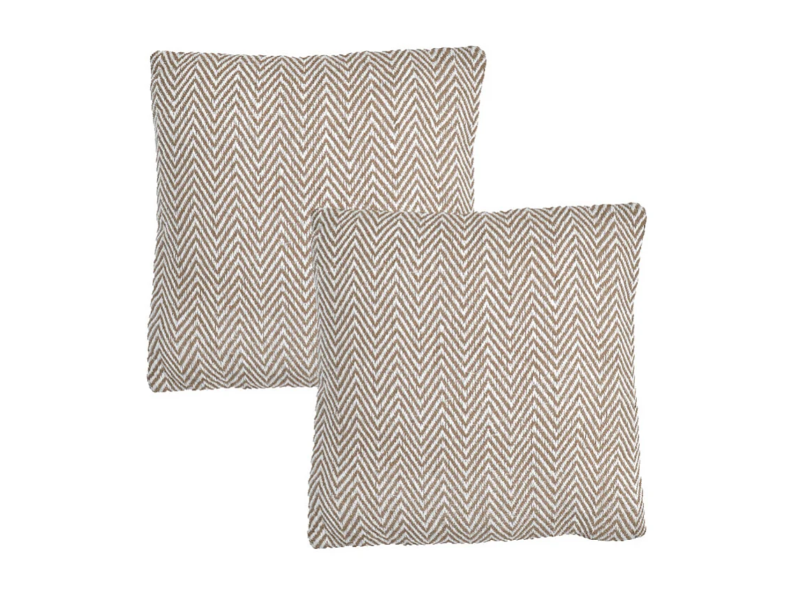Lot 2 coussins carrés 40 x 40 cm coton brodé de chevrons beige - GLINT