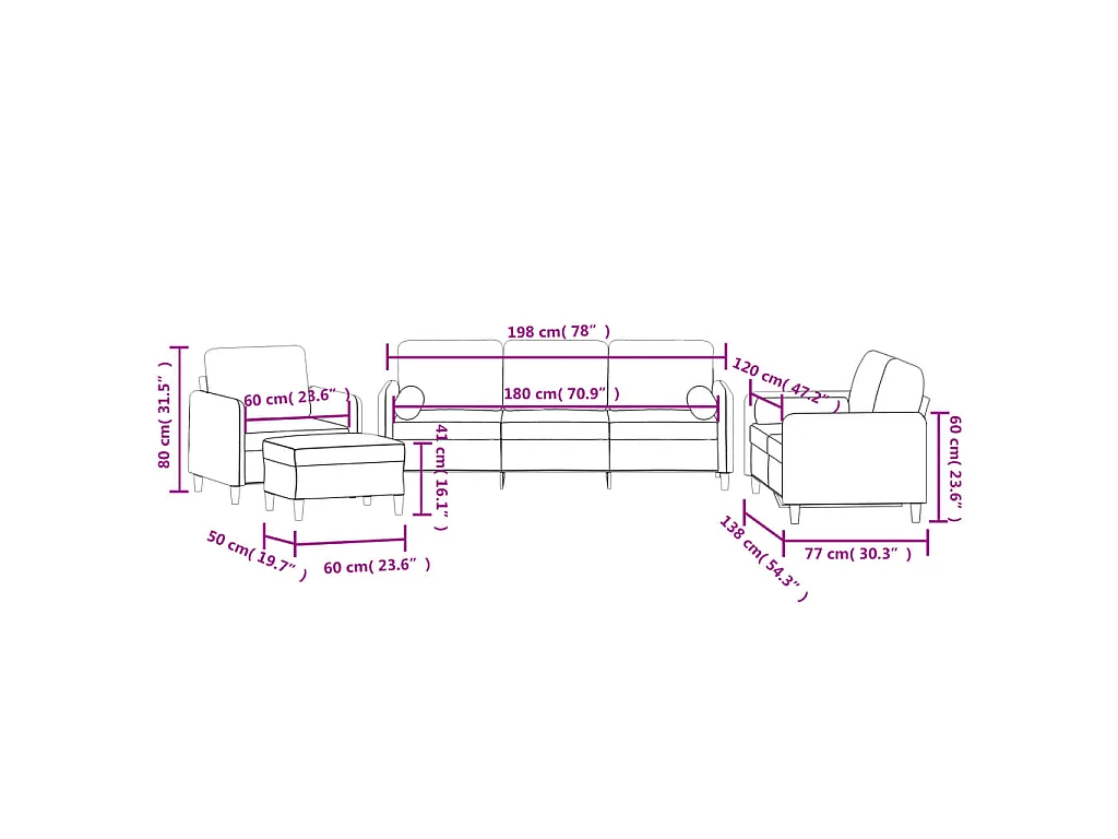 4-delige Loungeset met kussens fluweel zwart