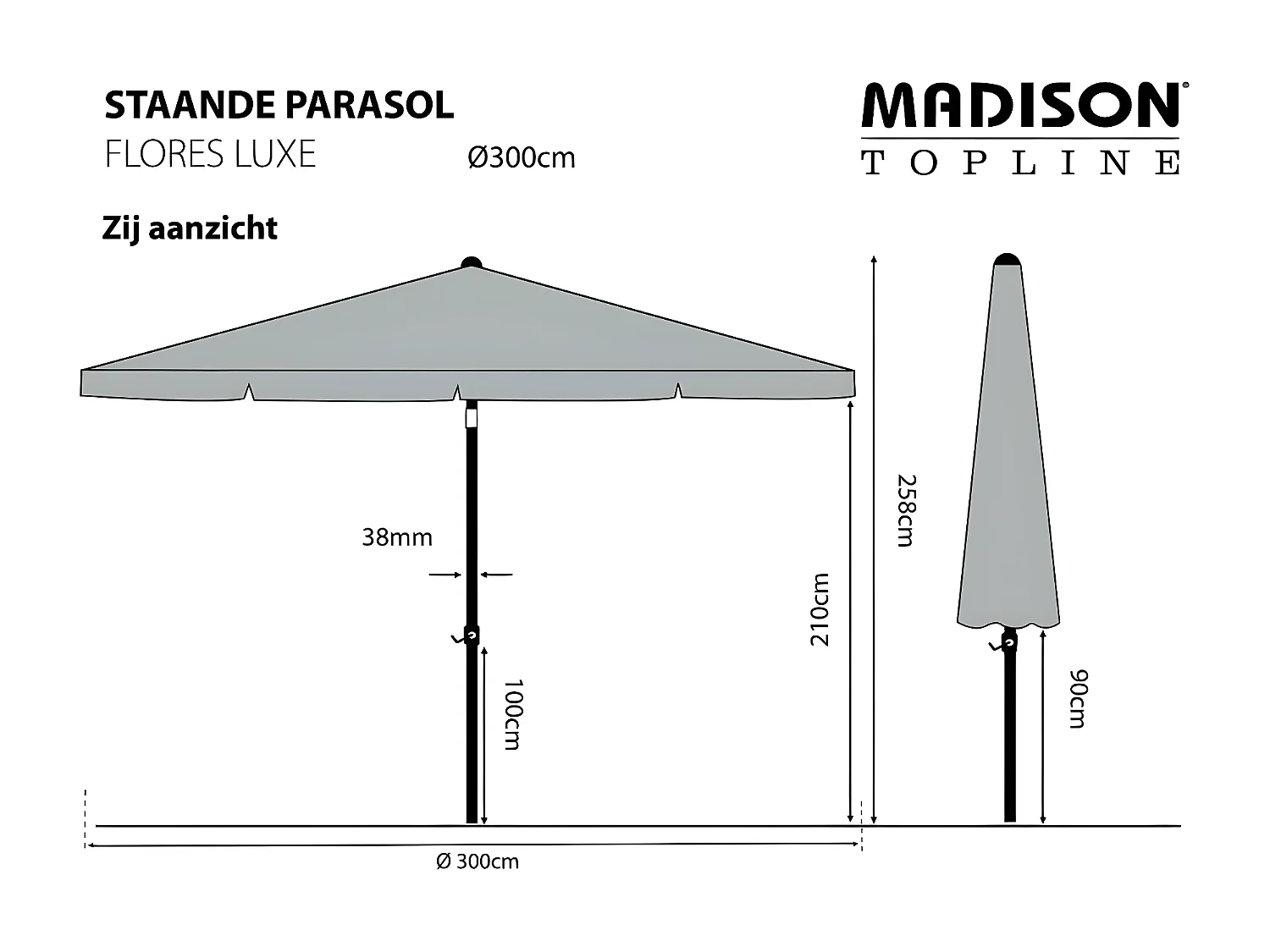 Guarda-sol Flores Luxe 300 cm redondo verde salva