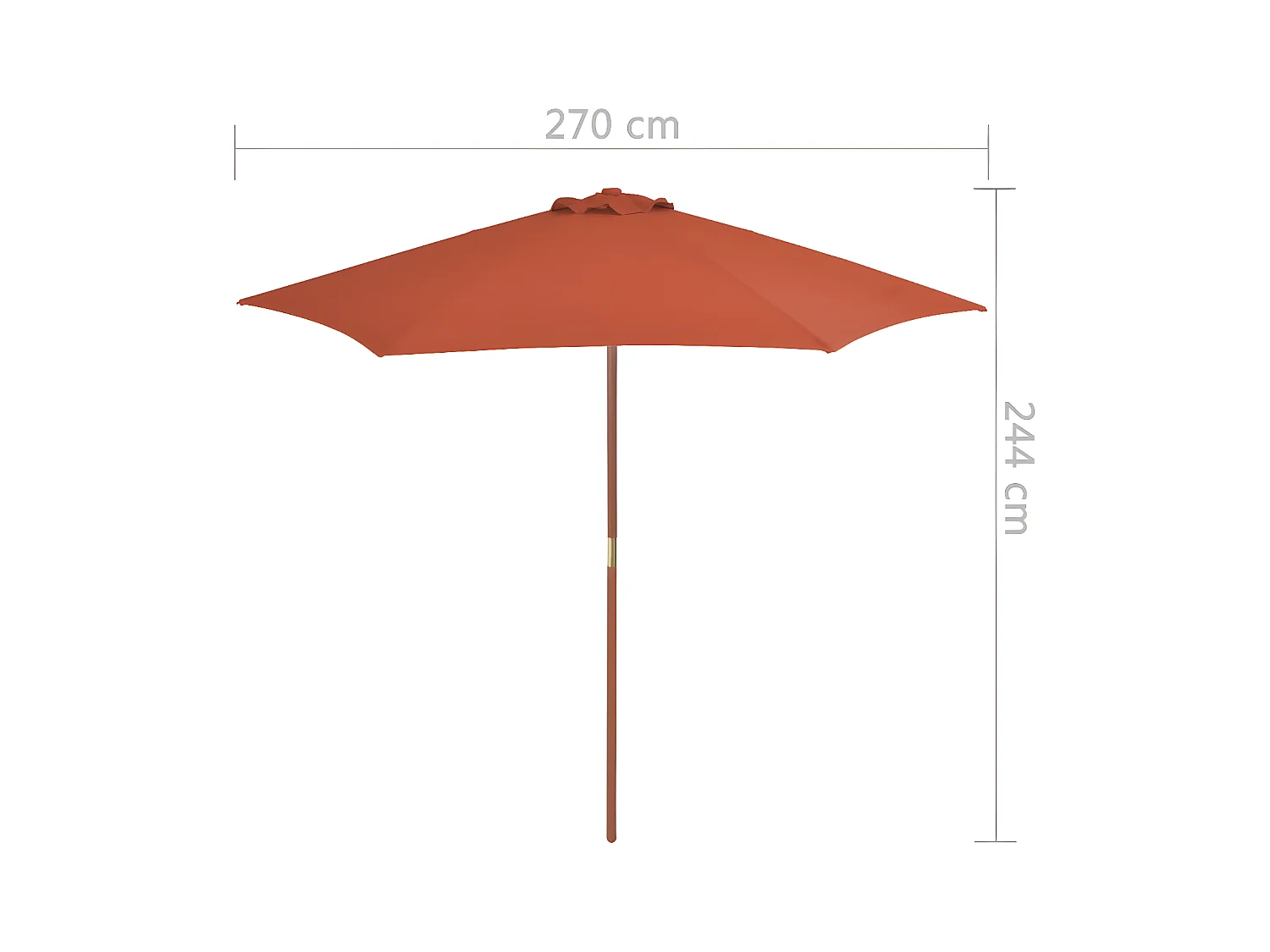 Parasol d'extérieur avec mât en bois 270 cm Terre cuite