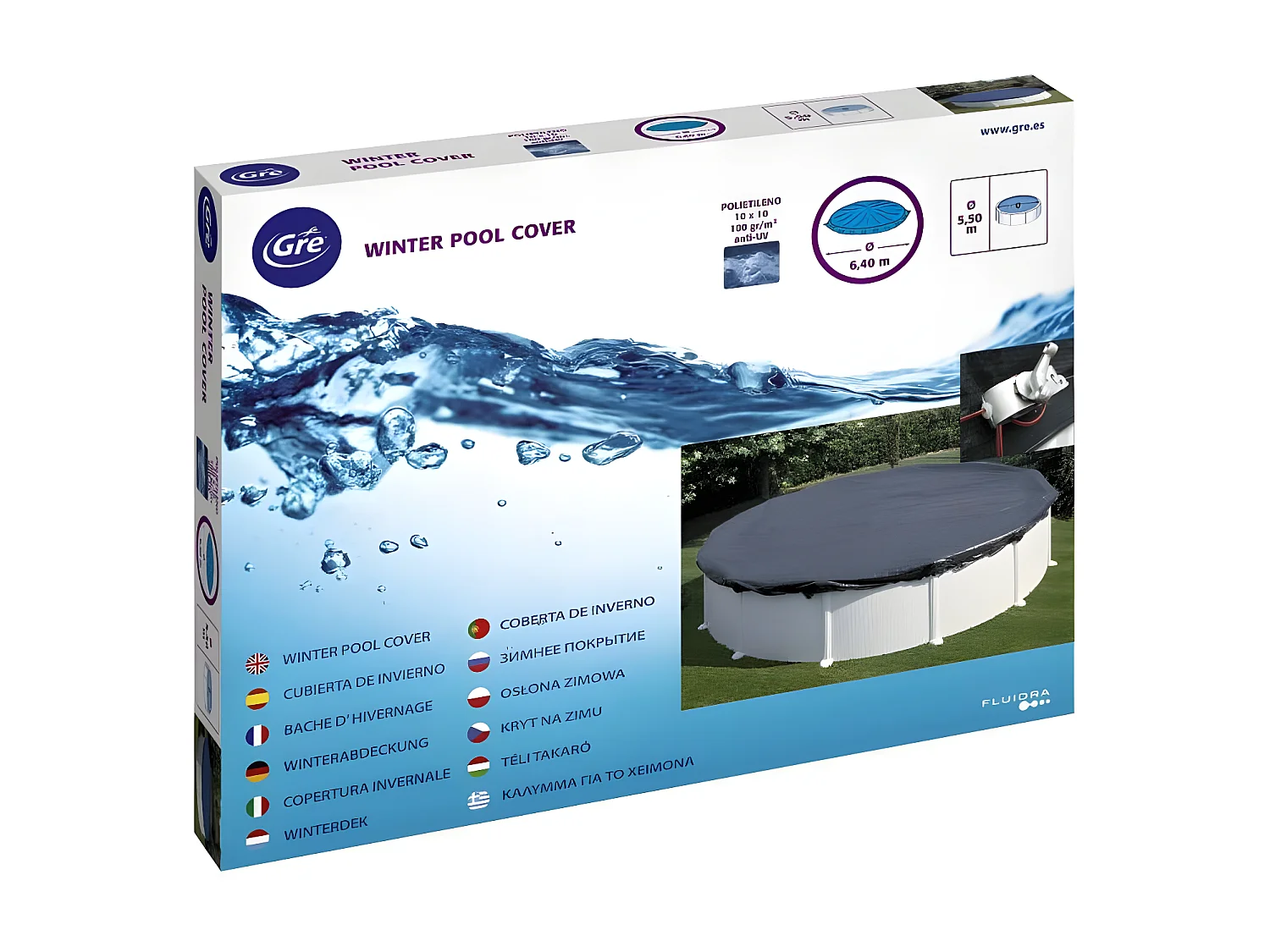 Winterafdekking voor ronde stalen zwembaden Ø 3,50 m - Gré, 120 g/m², kleur grijs