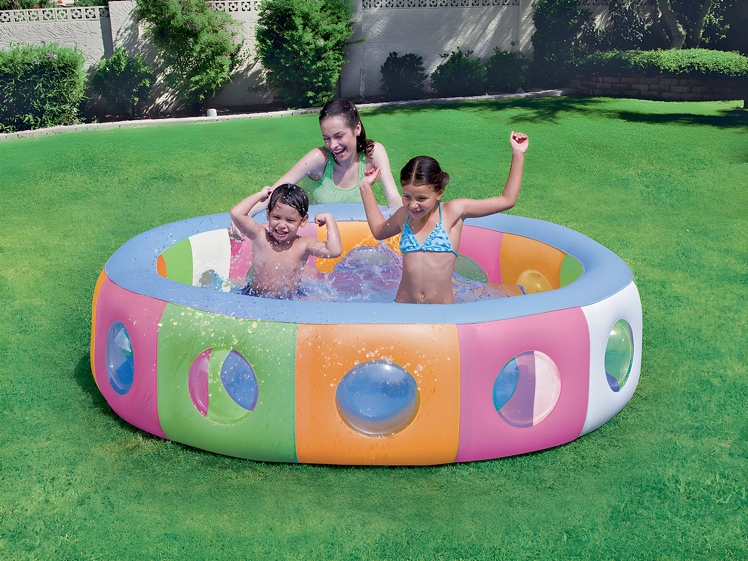 Piscina inflável multicolorida com janelas para crianças - Ø 196 x 53 cm