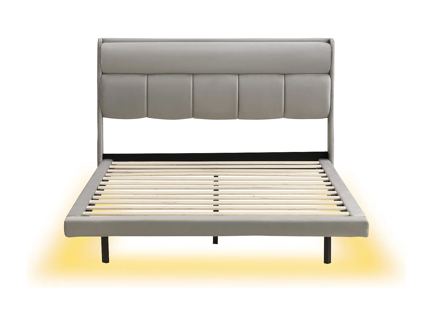 Volwassen bed in fluweel en MDF - 140x200cm - met lattenbodem - Grijs