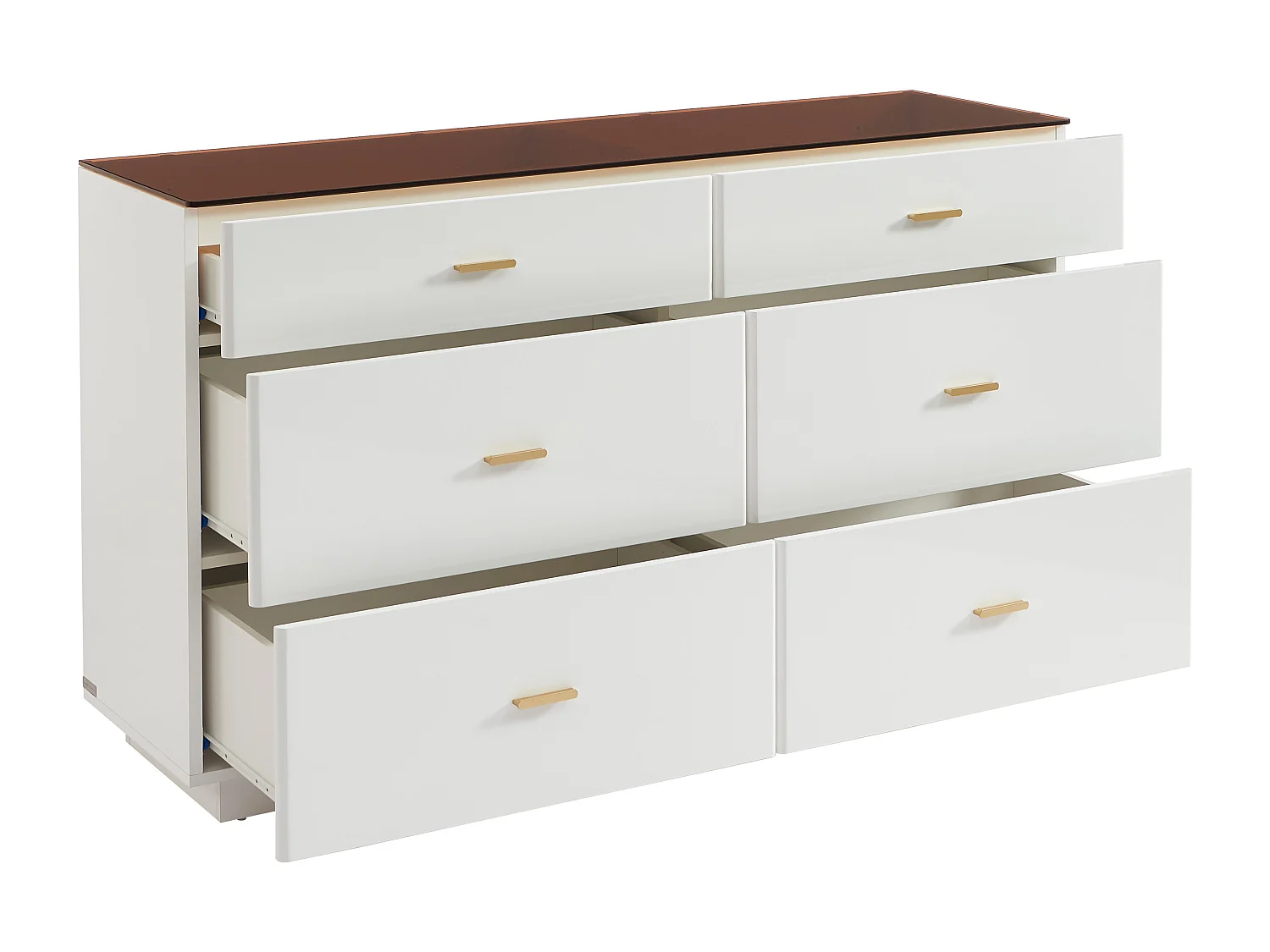 Kommode mit 6 Schubladen - MDF & Sicherheitsglas - Weiß lackiert & Braun - MATIRINA