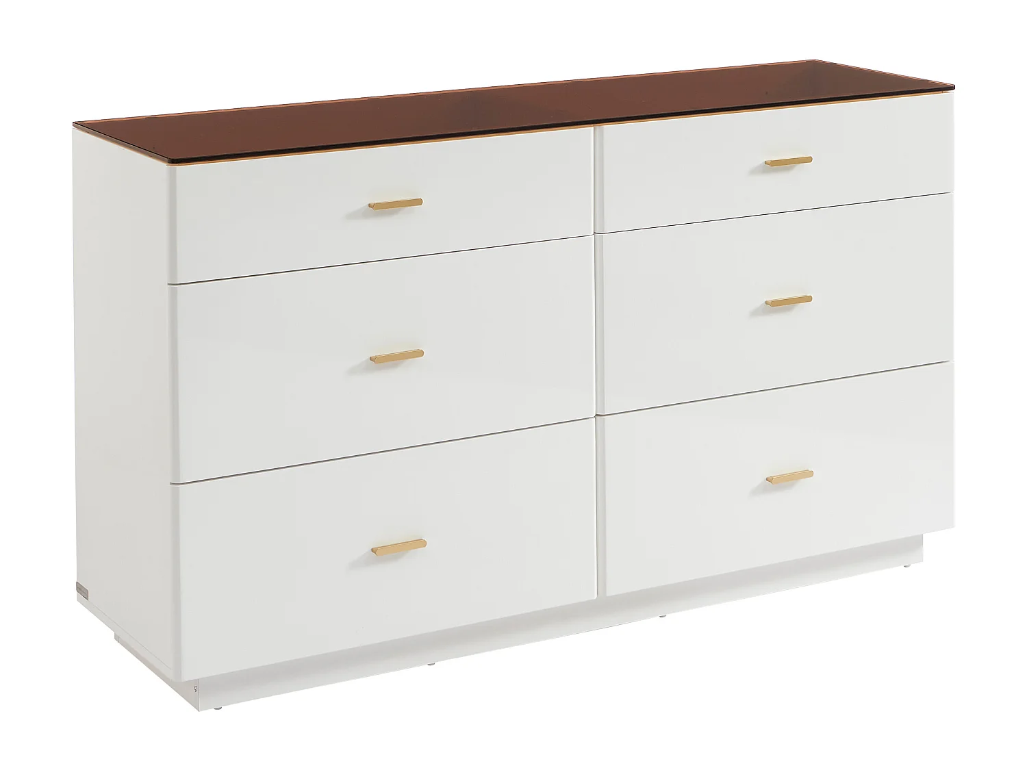 Kommode mit 6 Schubladen - MDF & Sicherheitsglas - Weiß lackiert & Braun - MATIRINA