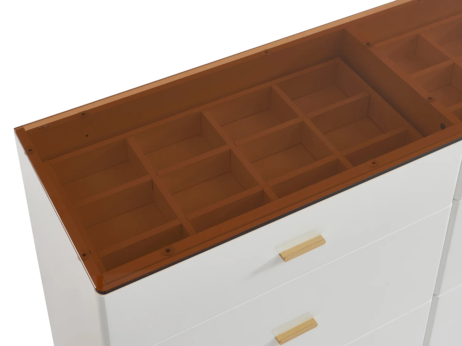 Kommode mit 6 Schubladen - MDF & Sicherheitsglas - Weiß lackiert & Braun - MATIRINA