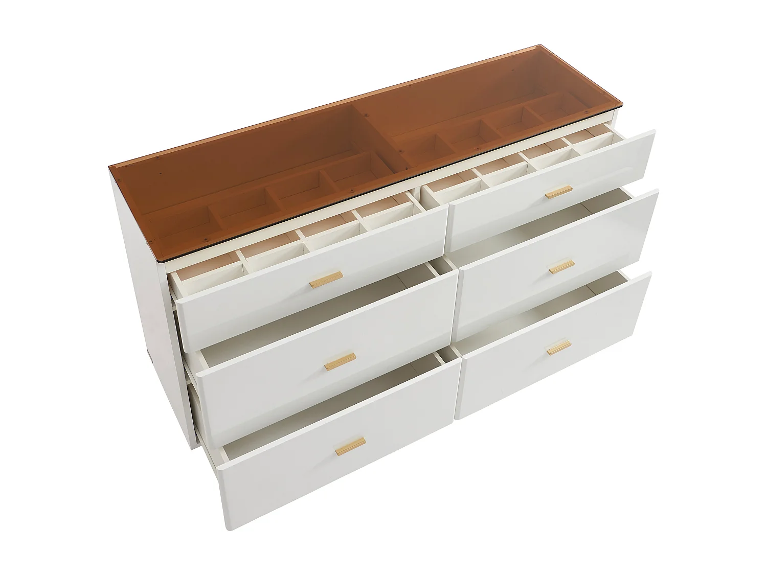 Kommode mit 6 Schubladen - MDF & Sicherheitsglas - Weiß lackiert & Braun - MATIRINA