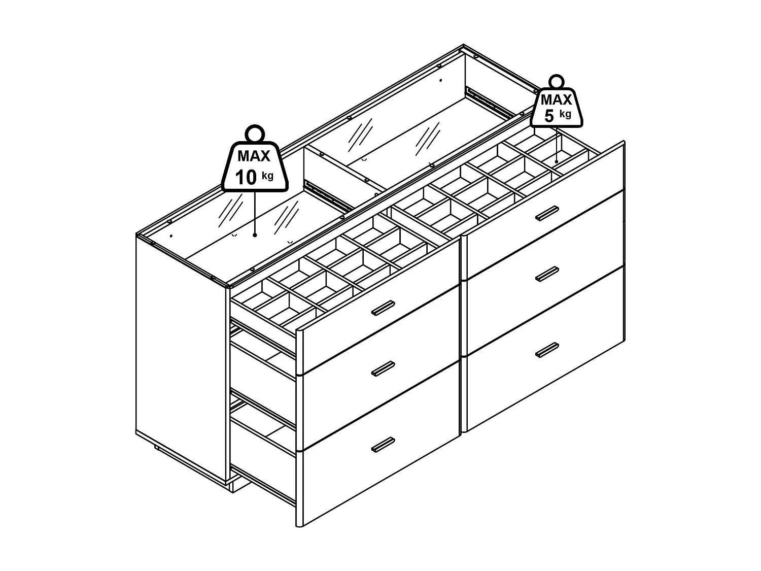 Kommode mit 6 Schubladen - MDF & Sicherheitsglas - Weiß lackiert & Braun - MATIRINA