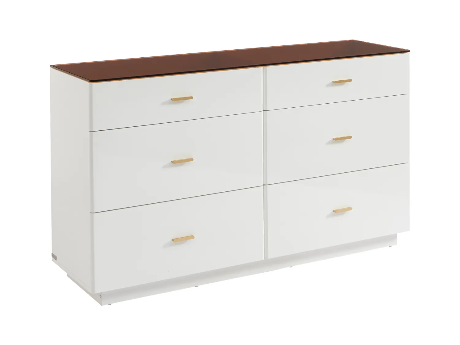 Kommode mit 6 Schubladen - MDF & Sicherheitsglas - Weiß lackiert & Braun - MATIRINA