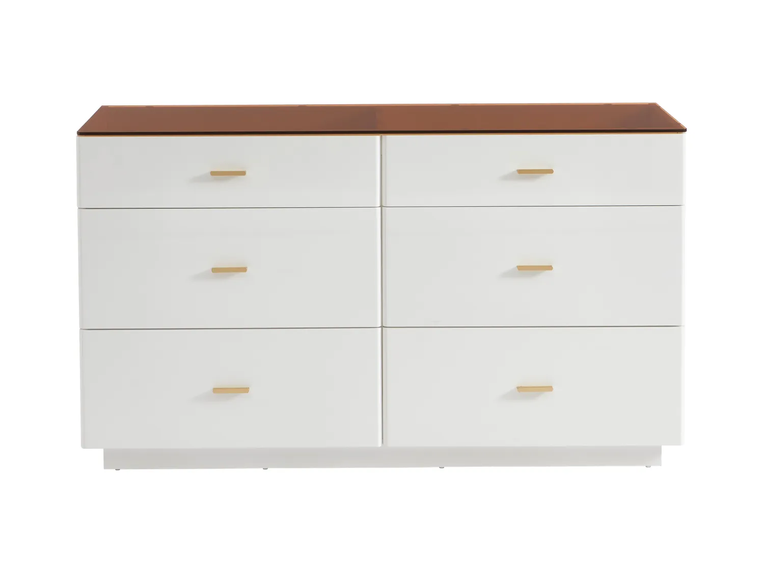 Kommode mit 6 Schubladen - MDF & Sicherheitsglas - Weiß lackiert & Braun - MATIRINA