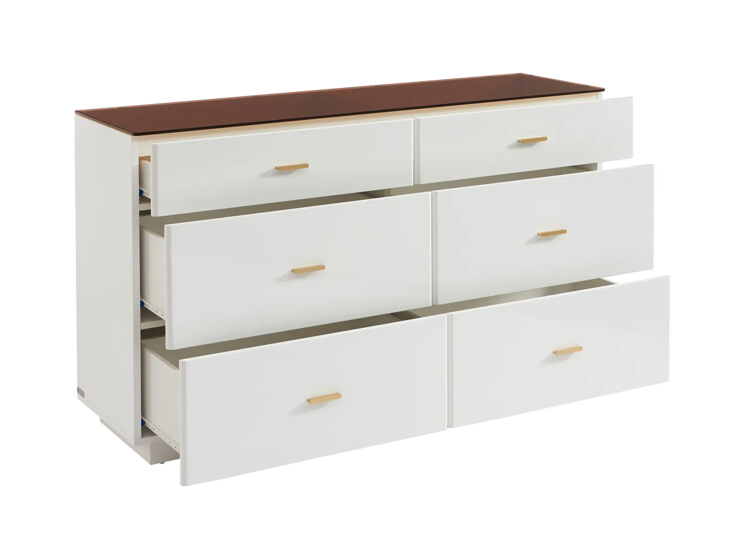 Kommode mit 6 Schubladen - MDF & Sicherheitsglas - Weiß lackiert & Braun - MATIRINA
