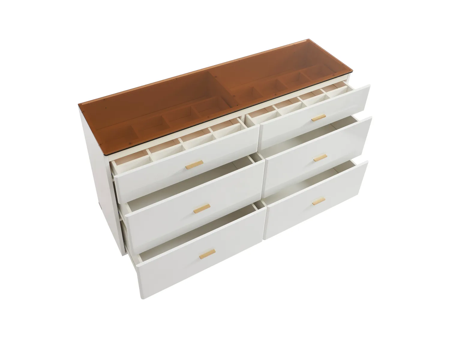 Kommode mit 6 Schubladen - MDF & Sicherheitsglas - Weiß lackiert & Braun - MATIRINA