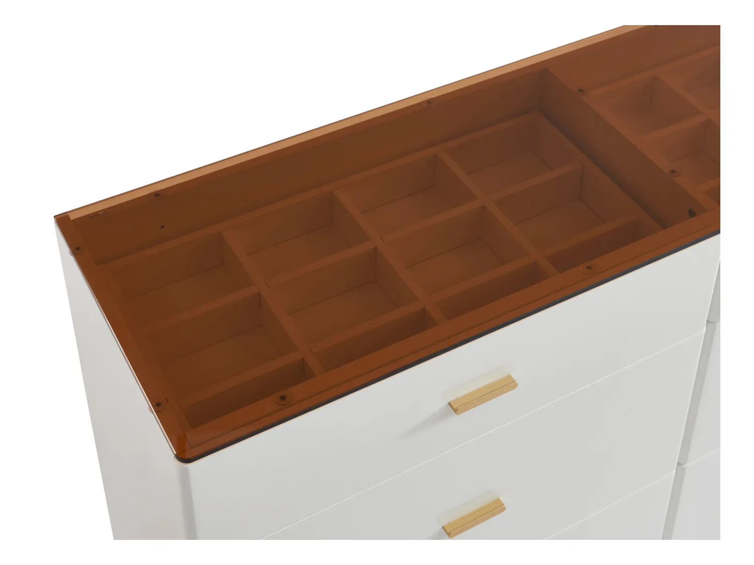 Kommode mit 6 Schubladen - MDF & Sicherheitsglas - Weiß lackiert & Braun - MATIRINA