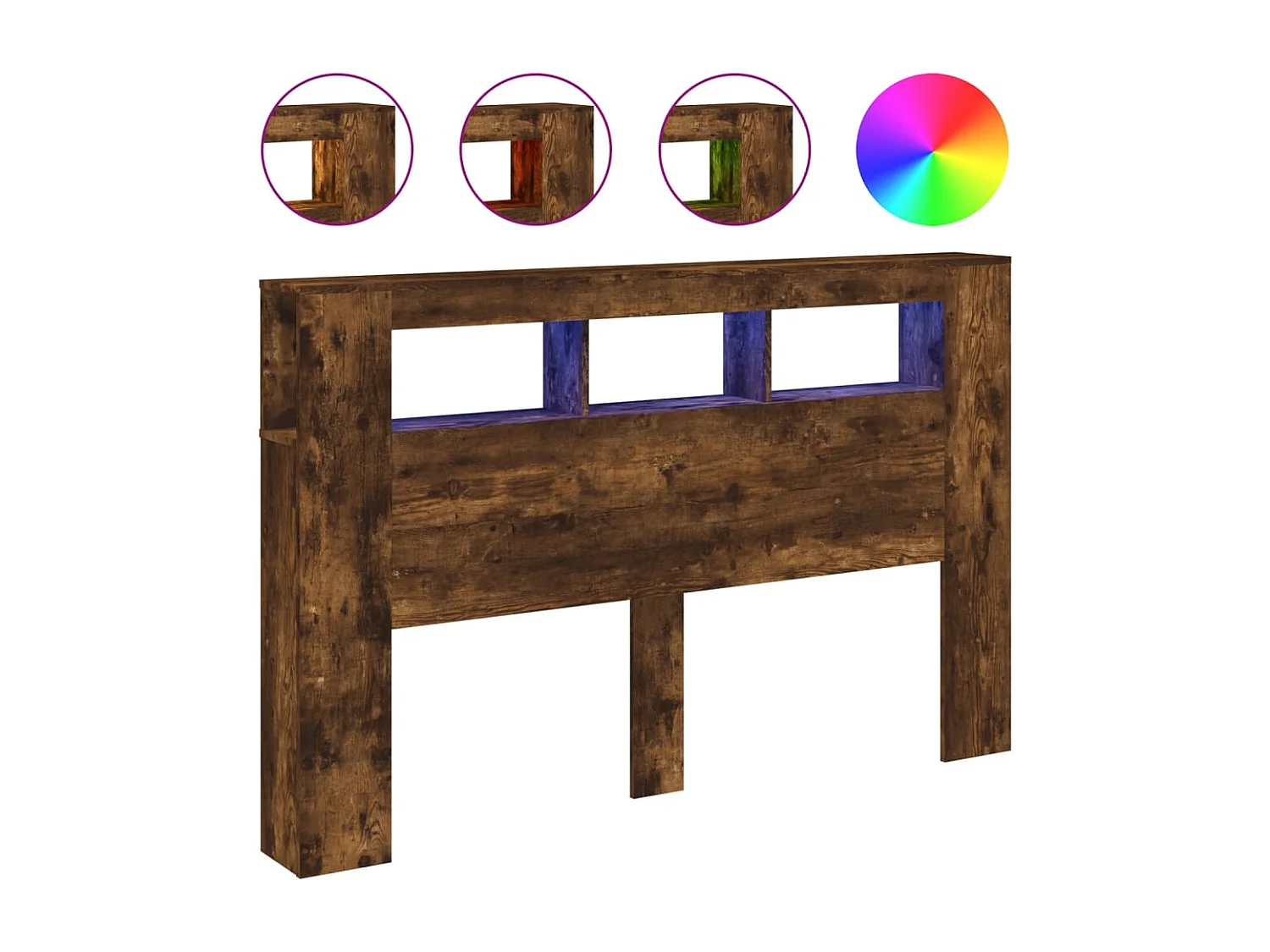 Tête de lit à LED chêne fumé 160x18,5x103,5cm bois d'ingénierie