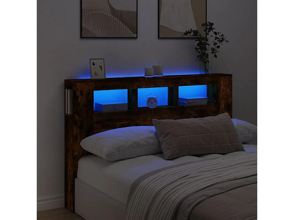 LED-Kopfteil Räuchereiche 160x18,5x103,5 cm Holzwerkstoff